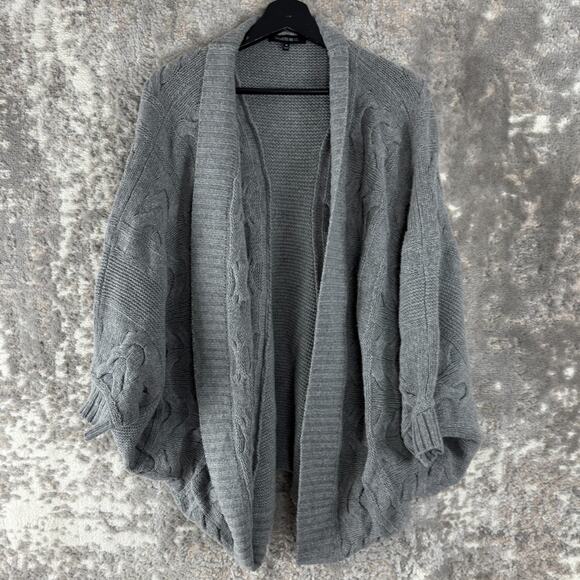 Lafayette 148 Size M Wool Cashmere Open Front Cable Knit Cardigan Sweater Gray - Picture 1 of 9